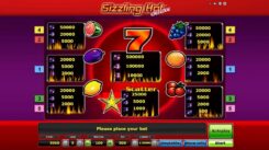 Sizzling Hot Deluxe Slot Paytable