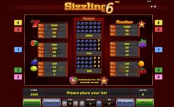 Sizzling 6 Slot paytable