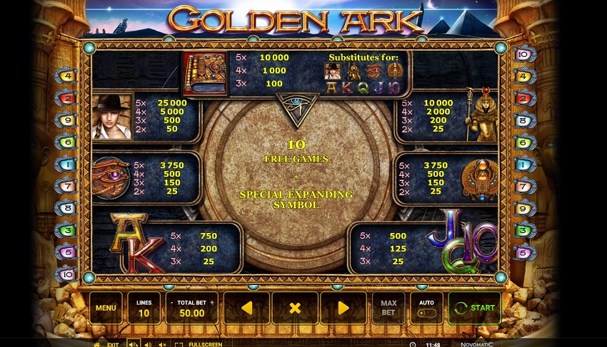 Golden Ark Paytable Symbols