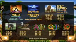 Lion King Slot Paytable