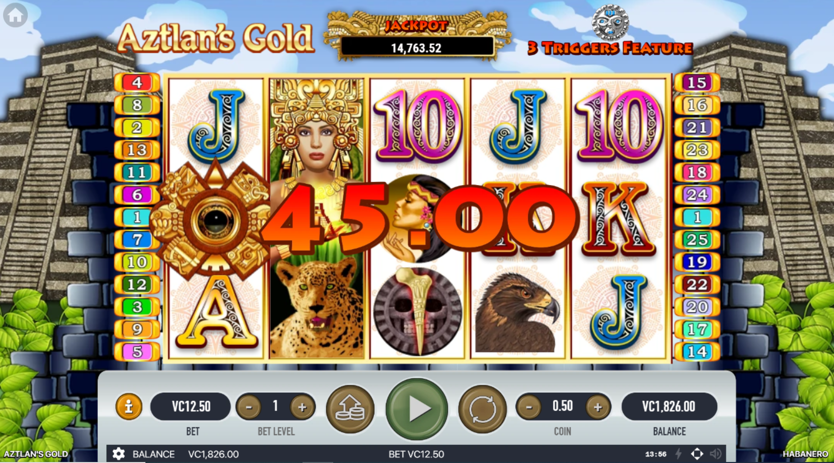 Aztlans Gold slot game win