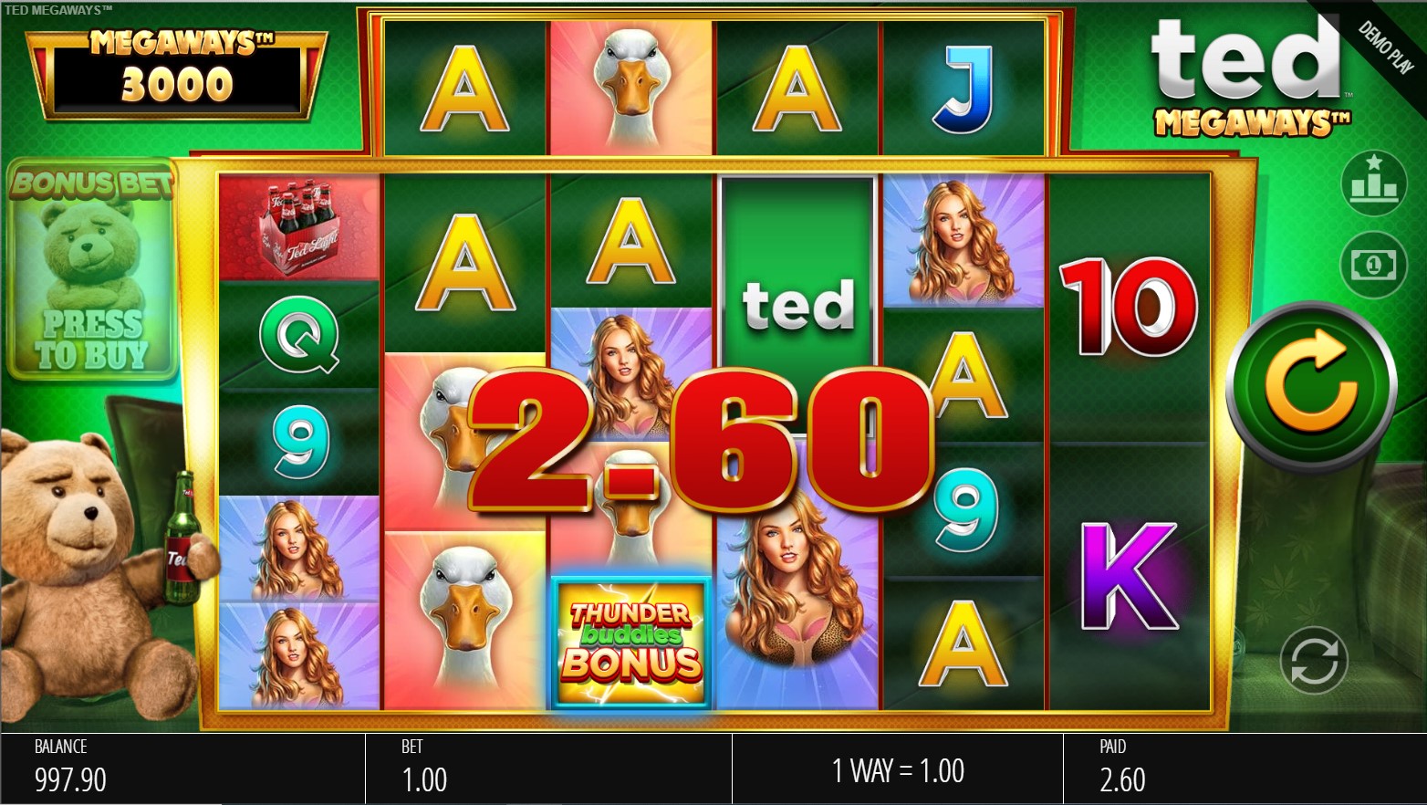 Ted Megaways slot game win