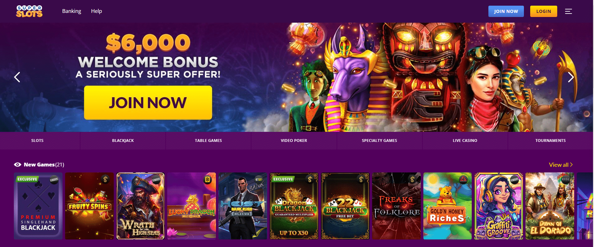 Super Slots Casino Home Page