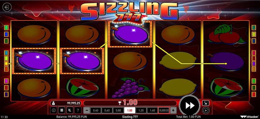 Sizzling 777 slot game win
