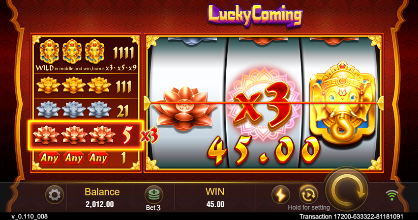 Lucky Coming slot game win