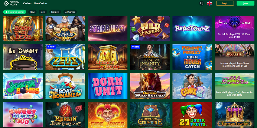 Green Play Casino Home Page