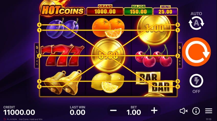 Hot Coins Hold and Win slot game reel