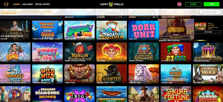 Lucky Thrillz Casino Home Page