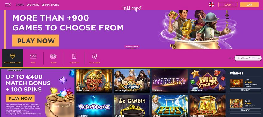 MillionPoet Casino Home Page