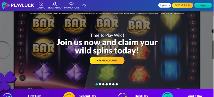 PlayLuck Casino Home Page