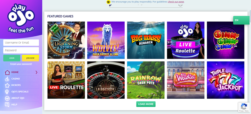 PlayOjo Casino Slots Games