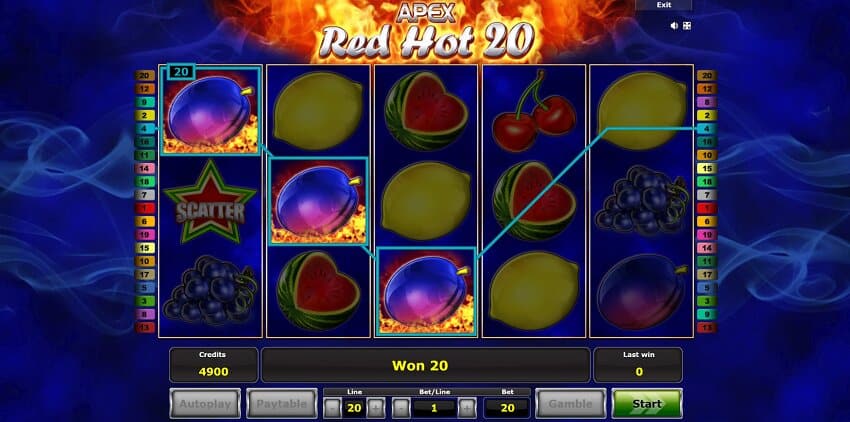 Red Hot 20 slot game win