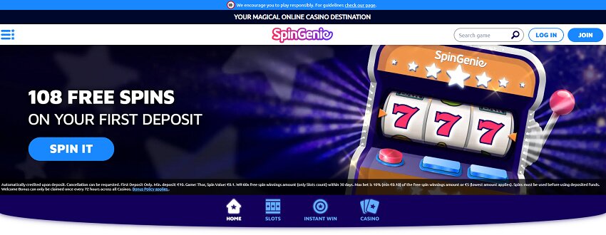 Spin Genie Casino Home Page