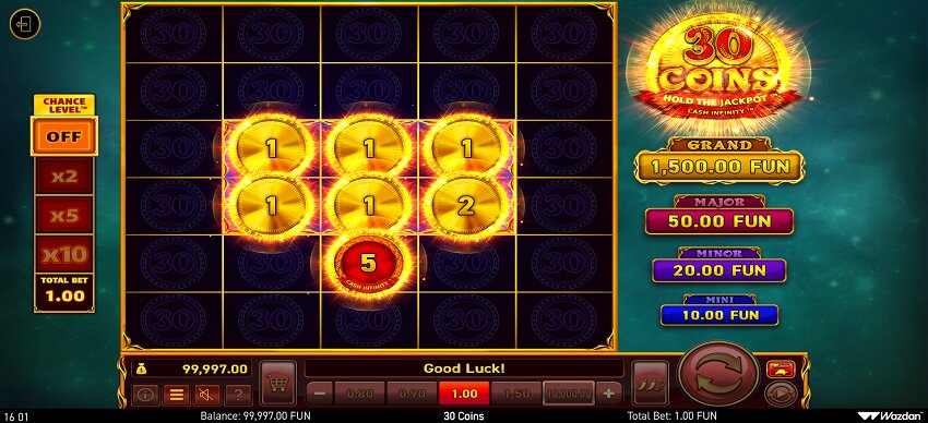 30 Coins Jackpot slot game win