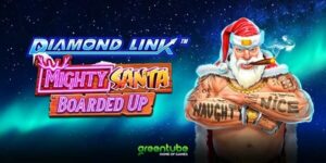 Diamond Link Mighty Santa Boarded Up slot game logo