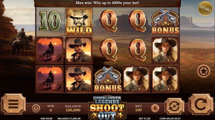 Gunslinger Legends Shoot Out slot game reel