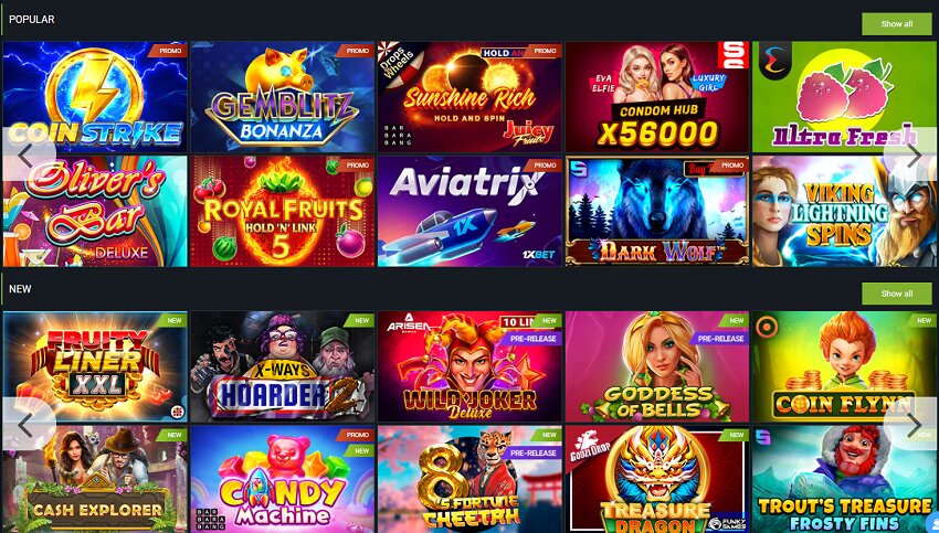 1xbet Casino Games Pokies
