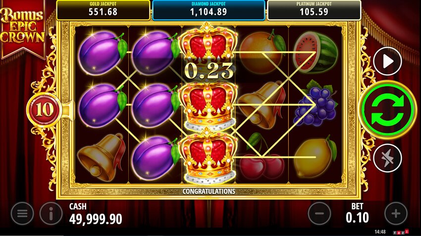 Bonus Epic Crown slot game won