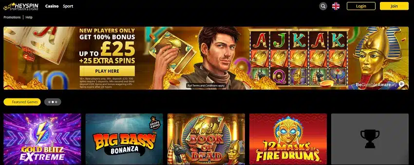 HeySpin Casino Home Page