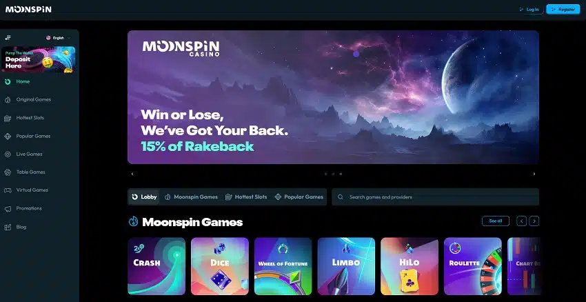 Moonspin Casino Home Page