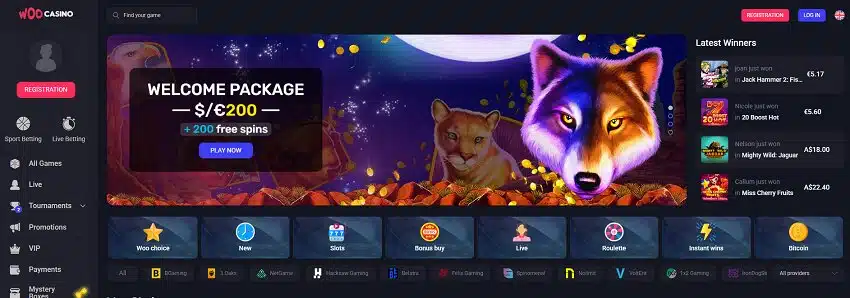 Woo Casino Home Page