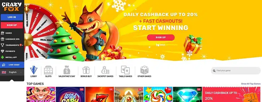 Crazy Fox Casino Home Page