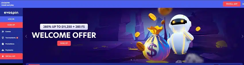 EvoSpin Casino Home Page
