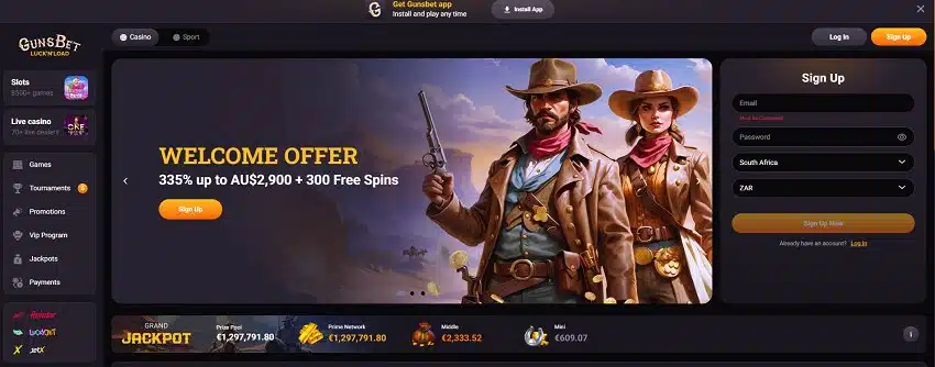 GunsBet Casino Home Page