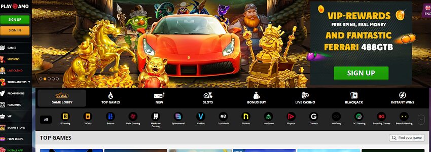 Playamo Casino Home Page