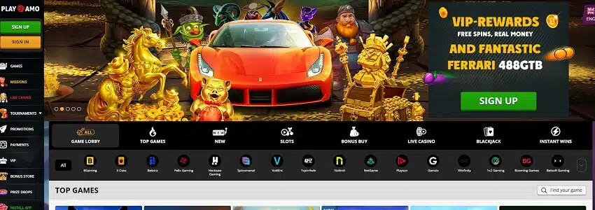 Playamo Casino Home Page