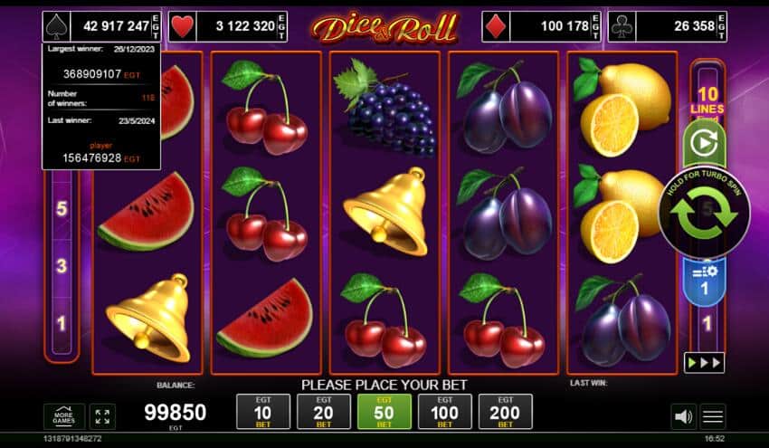 Dice and Roll slot game reel