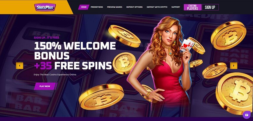 SlotsPlus Casino Home Page and Welcome Bonus